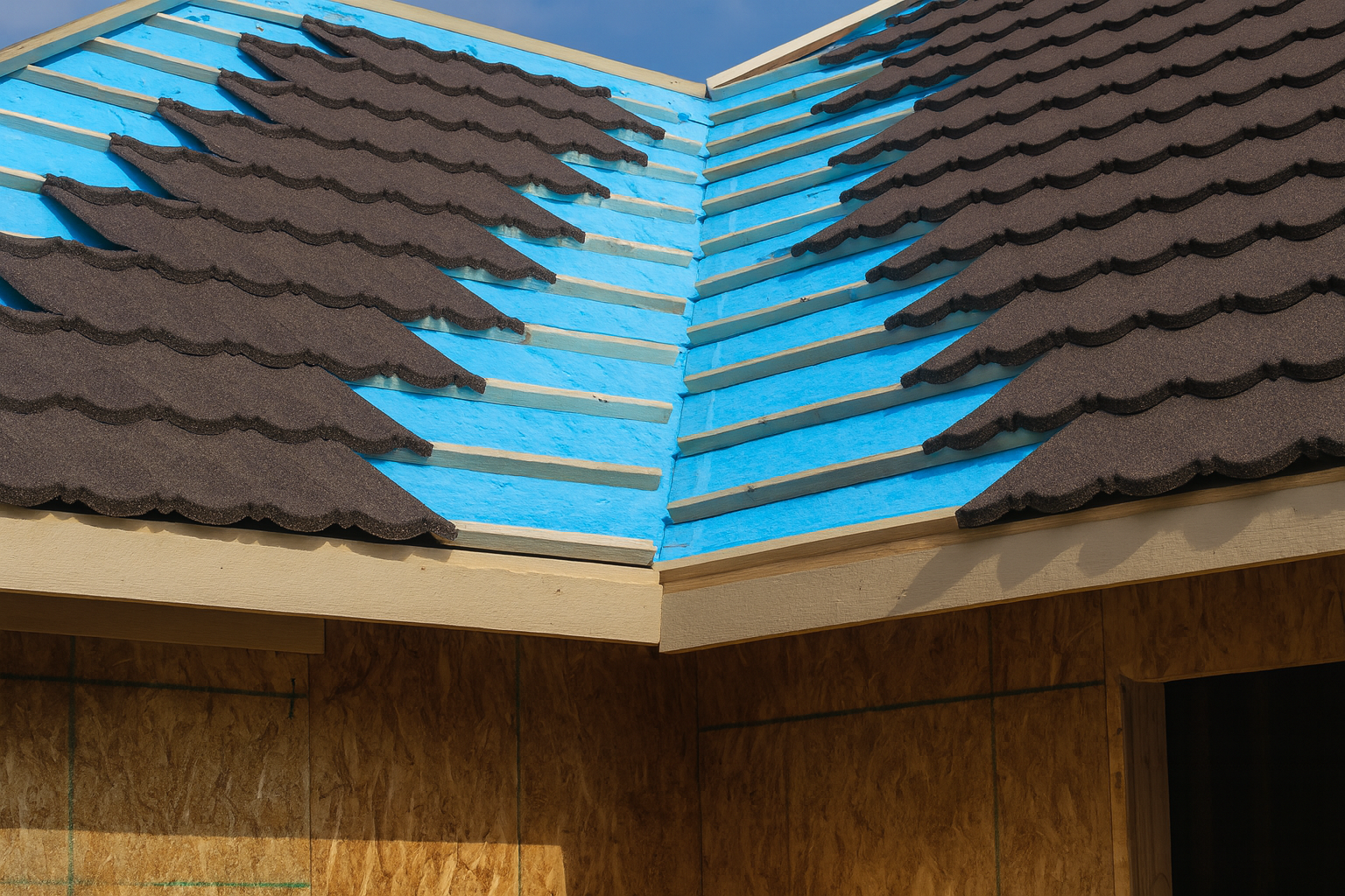Stone-coated metal roofing installation using Decra tiles on a residential roof