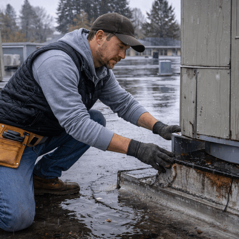 Commercial roof inspection during winter weather to prevent business downtime