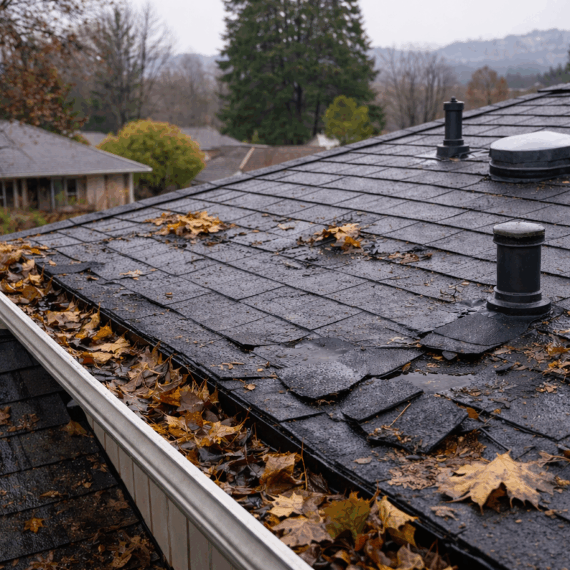 Common winter roof problems including leaks and ponding water on a Central Valley home